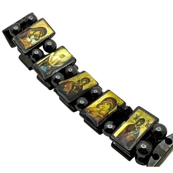 Hematite Iconic Saints Bracelet Prayer Religious Spiritual Stretch Devotional - Picture 2 of 7